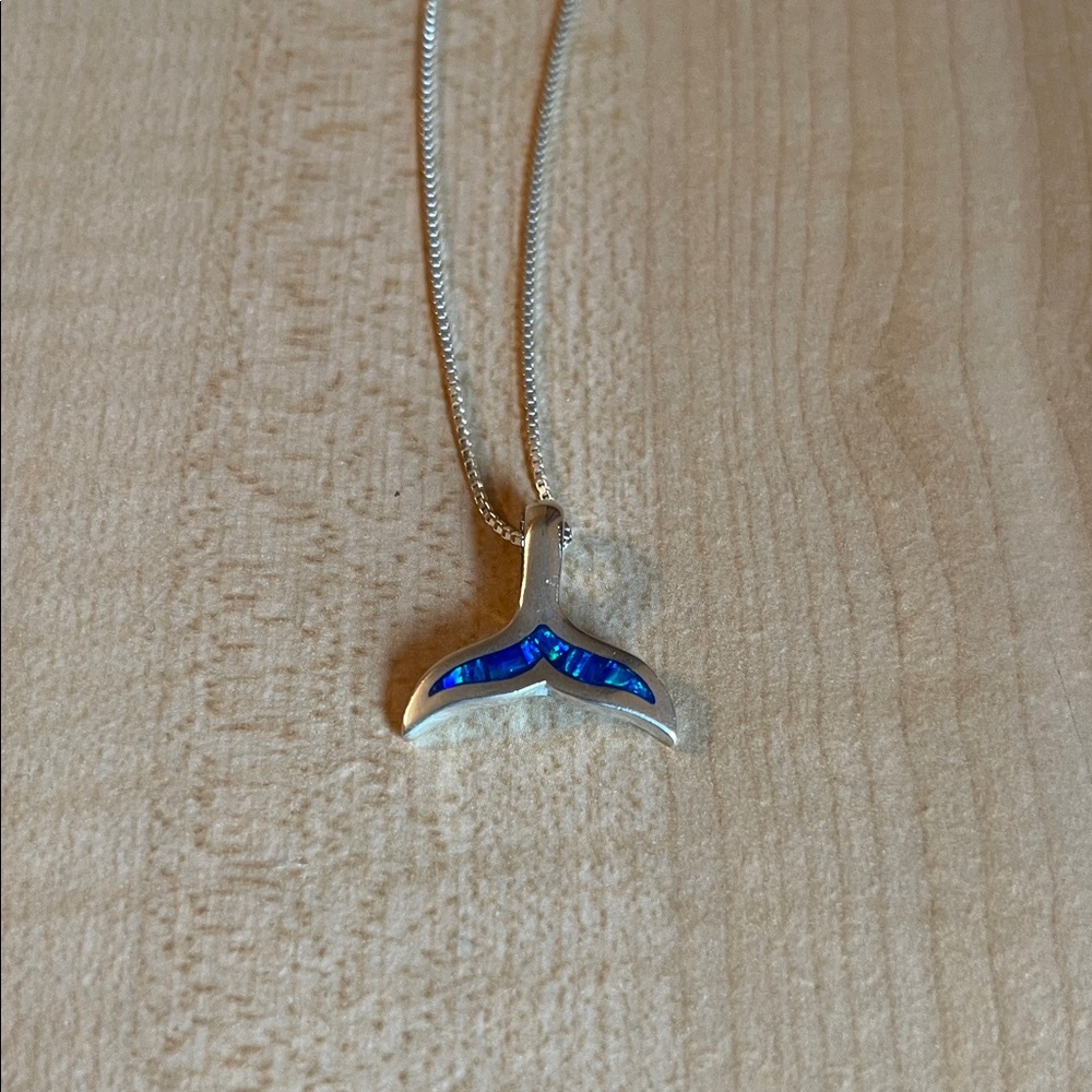 Silver and Blue Whale Tail Pendant Necklace